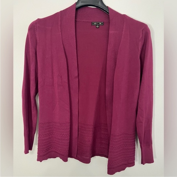 ♥️🍷 Lety & Me Cardigan Small Stitch Fix Burgundy Open Front Pointelle - Picture 4 of 9